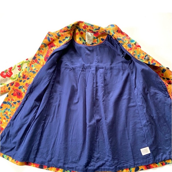 Anthropologie Elevenses Long Button Floral Printed Leopardlily Jacket Coat - Picture 4 of 7